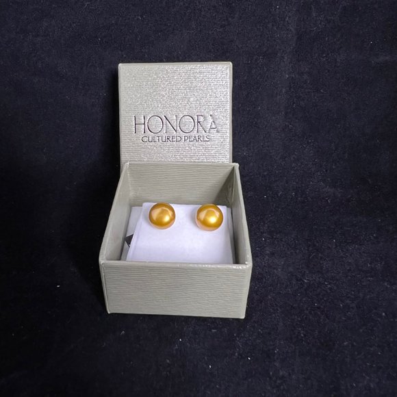 Honora Jewelry - Vintage Honora Gold Cultured Pearl Sterling Silver Pierced Earrings (2756)